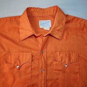 VTG Rockmount Ranch Wear TruWest Shirt Orange Pearl Snap Custom Fitted USA M